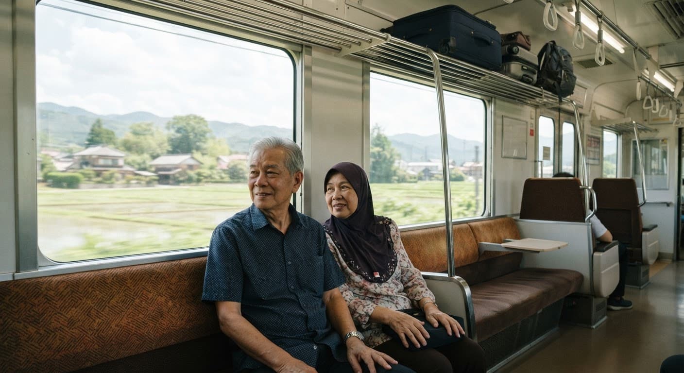A platform attendant assisting a passenger onto a Japanese train carriage